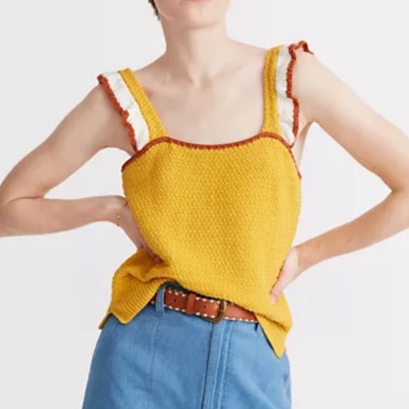 Madewell crocheted ruffle strap sweater tank sz M - Picture 2 of 15